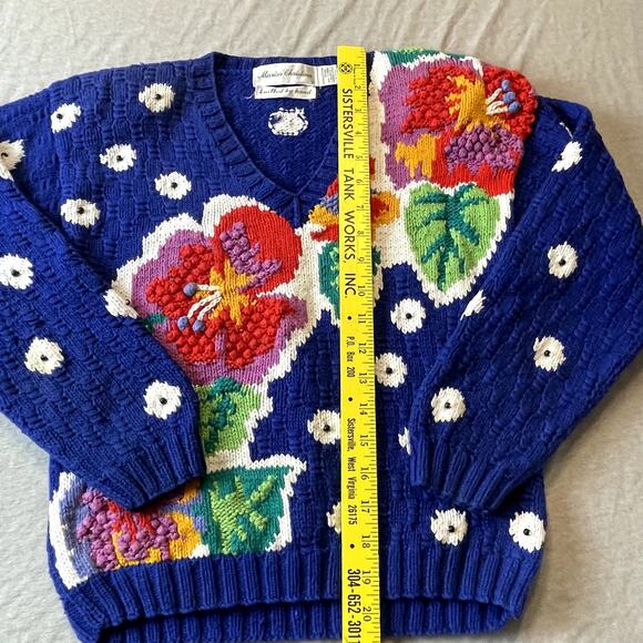 Marisa Christina Hand Knitted Floral Polka Dotted Kitschy Flower Sweater S - Picture 6 of 9